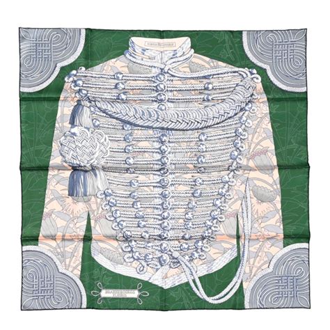 HERMES Silk Carre Double Face Brandebourgs Scarf 90 Vert 